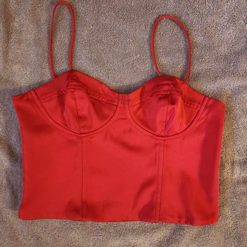 Jason Wu Cherry Red Satin Bustier Corset Top Size L Zip‎ Back Adjustable